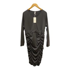 BEIGAI Black Bodycon Ruched Long Sleeve MIDI Dress size 2XL